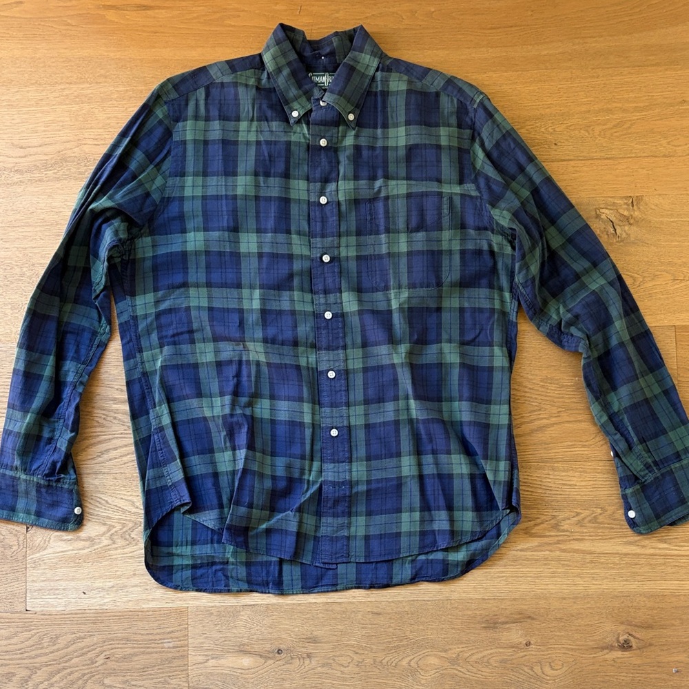 Men's Gitman Vintage, Green and Blue Plaid Shirt - size L
